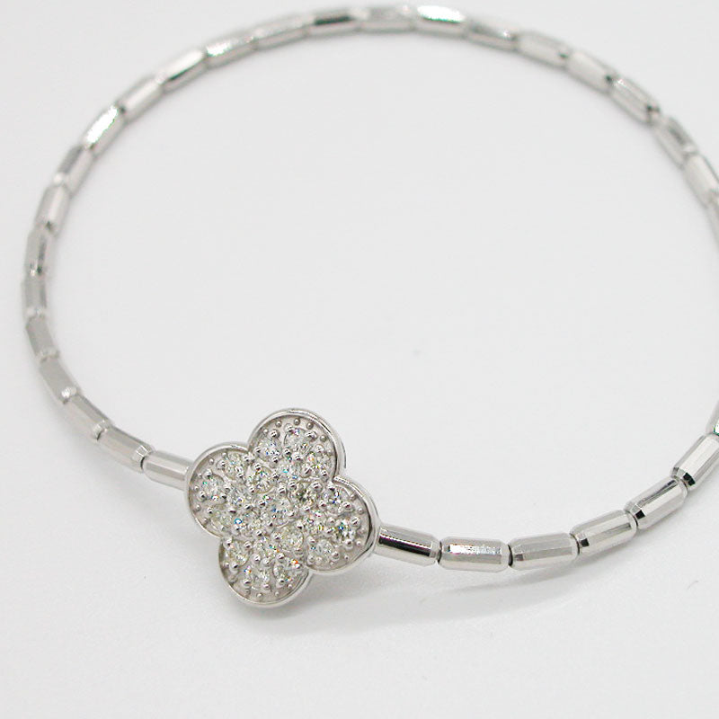 ダイヤモンドクローバー花びらデザインブレスレット プラチナ 0.25ct スプリング伸縮式フリーサイズ