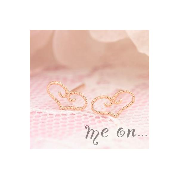 【me on...】K10ピンクゴールド(PG)編みこまれたクラシカルデザイン・キュートなシンプルハートプチピアス