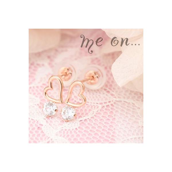【me on...】K10ピンクゴールド(PG)天使の羽のようなオープンハート・キュービックジルコニアピアス