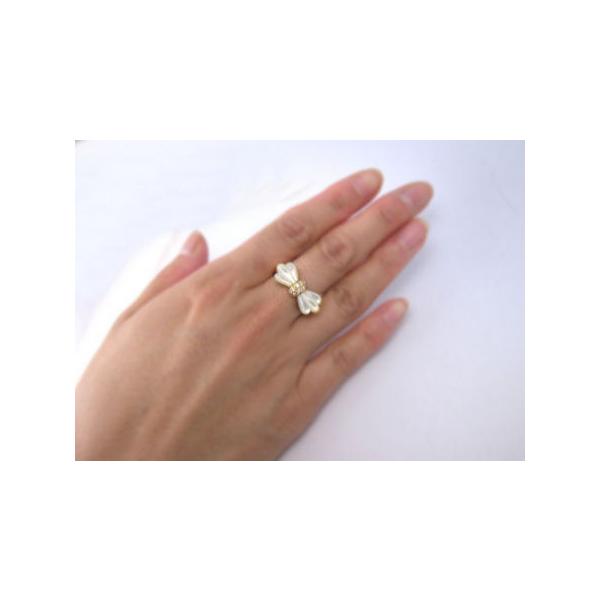 K18 白蝶貝 ダイヤモンドリング リボンモチーフデザイン