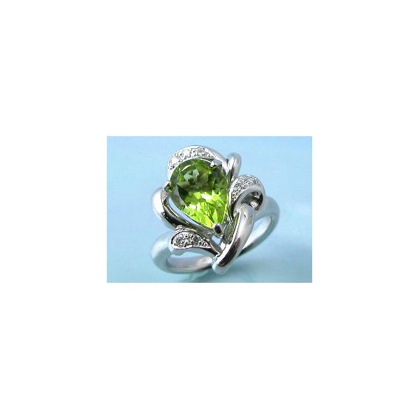 プラチナ ペリドット ダイヤモンドリング P,2.19ct（ペアシェイプ 