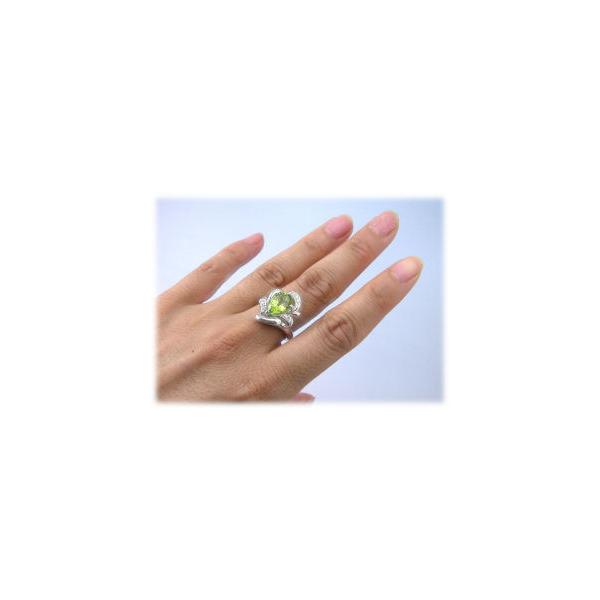プラチナ ペリドット ダイヤモンドリング P,2.19ct(ペアシェイプカット)