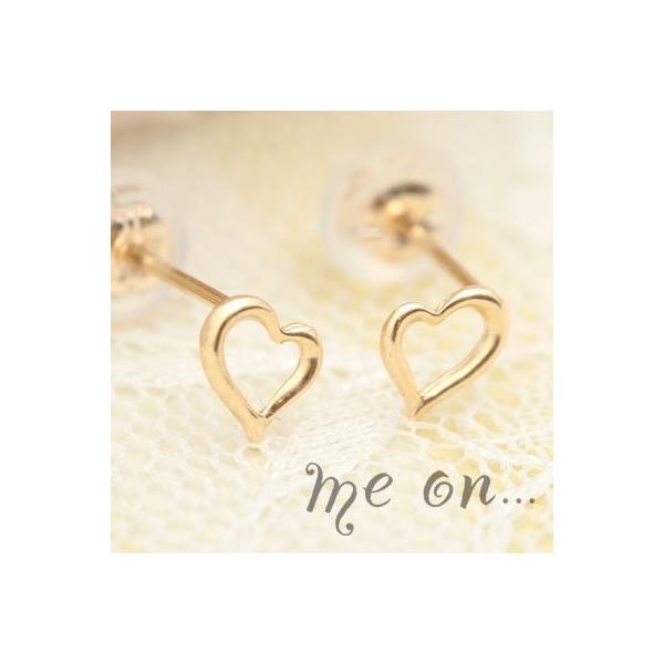 【me on...】K10イエローゴールド(YG)手書き風が愛らしいシンプルオープンハートちゃんピアス