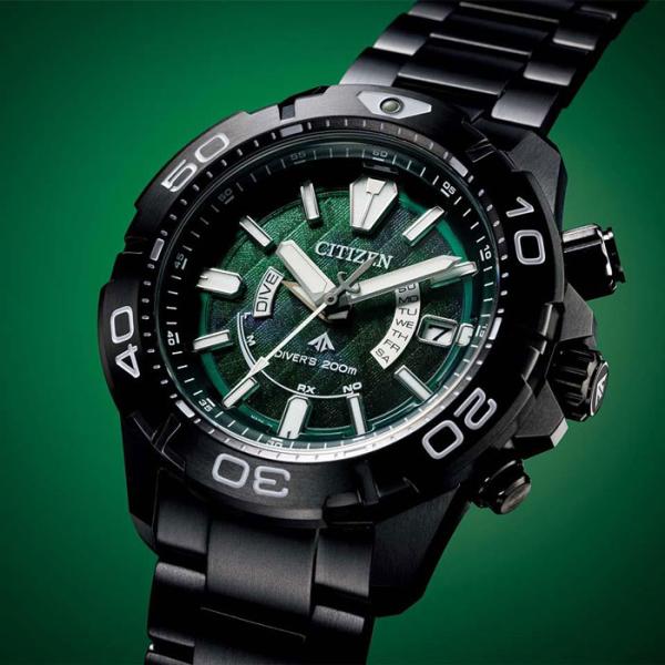 CITIZEN 腕時計 シチズン プロマスター LIGHT in BLACK 2022 GREEN EDITION エコドライブ電波時計  MARINEシリーズ ダイバー200M AS7146-58W メンズ