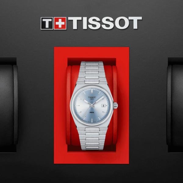 ステンレススチールティソ tissot PRX 35mm クォーツ ライトブルー文字盤 美品