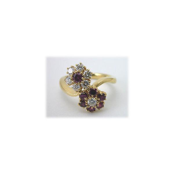 リングK18 Flower Ruby Diamond Ring yellow Gold