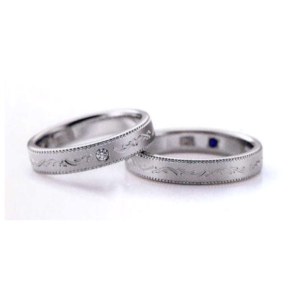 ロマンティックブルー結婚指輪　Romantic Blue マリッジリング ダイヤ入り 4RK019(Lady) PT900(画像左)